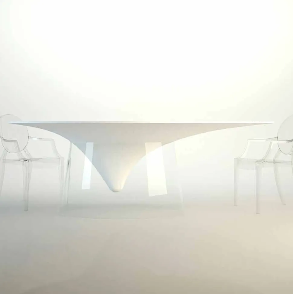 Tavolo di design con base in cristallo prodotto in Italia, Teggiano