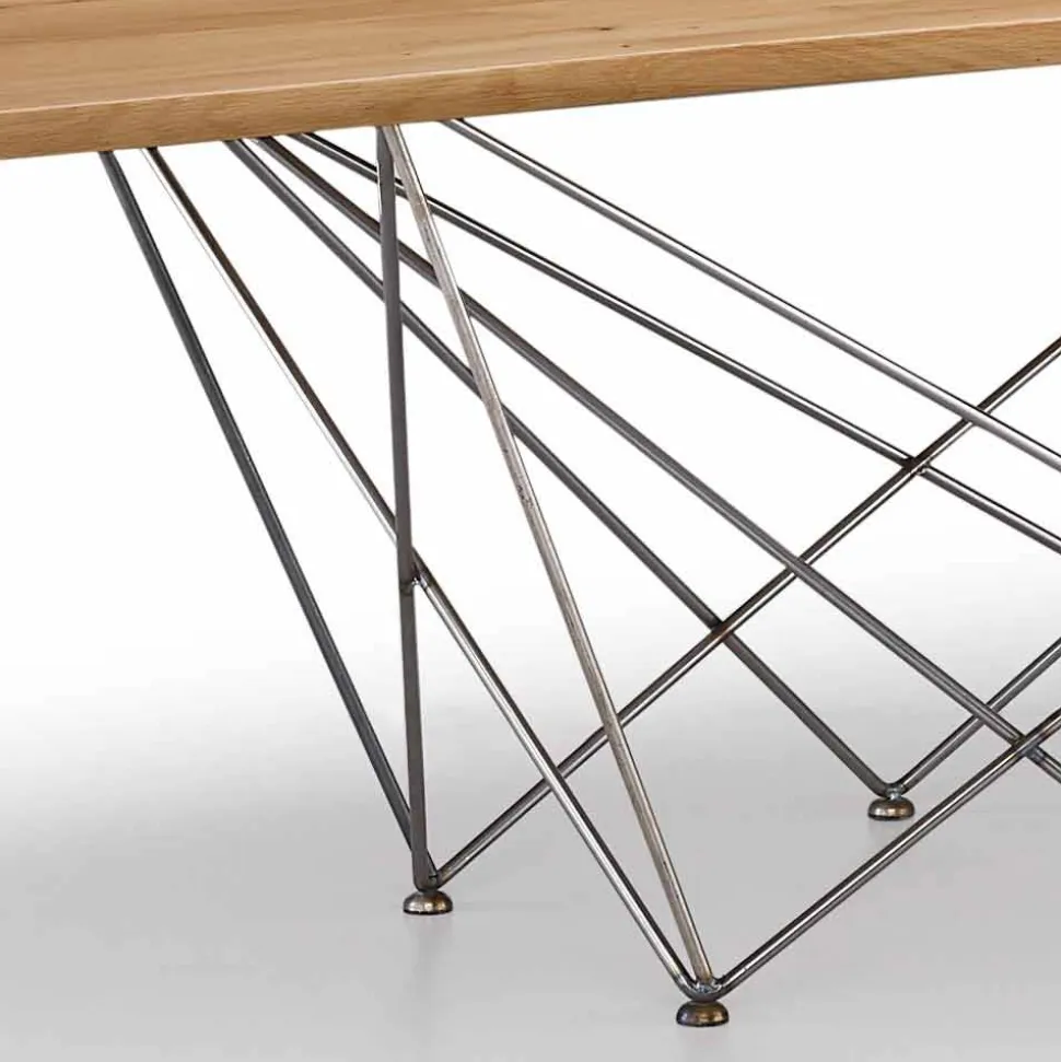 Tavolo di design moderno con piano in legno e base in metallo, Esperia