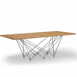 Tavolo di design moderno con piano in legno e base in metallo, Esperia
