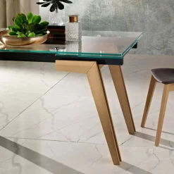 Tavolo estensibile in vetro e legno massello made in Italy, Dimitri