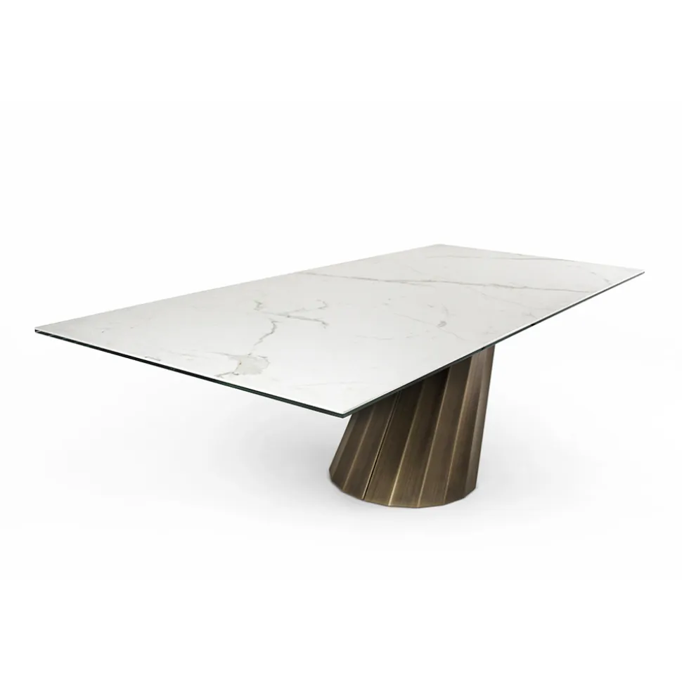 Tavolo Fisso con Base in Acciaio e Piano in Ceramica Made in Italy - Pantaloni