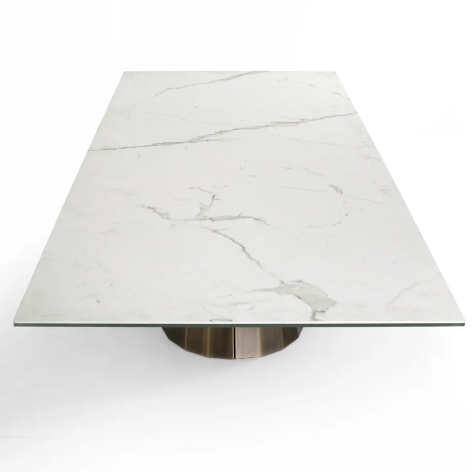 Tavolo Fisso con Base in Acciaio e Piano in Ceramica Made in Italy - Pantaloni