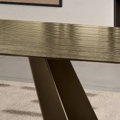 Tavolo Fisso con Base in Metallo e Piano in Vetro Rigato Made in Italy - Lumo