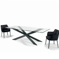 Tavolo Fisso con Bordo Reverse in Vetro Extrachiaro e Acciaio Made in Italy - Grotta