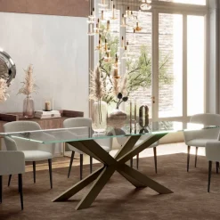 Tavolo Fisso con Bordo Reverse in Vetro Extrachiaro e Acciaio Made in Italy - Grotta