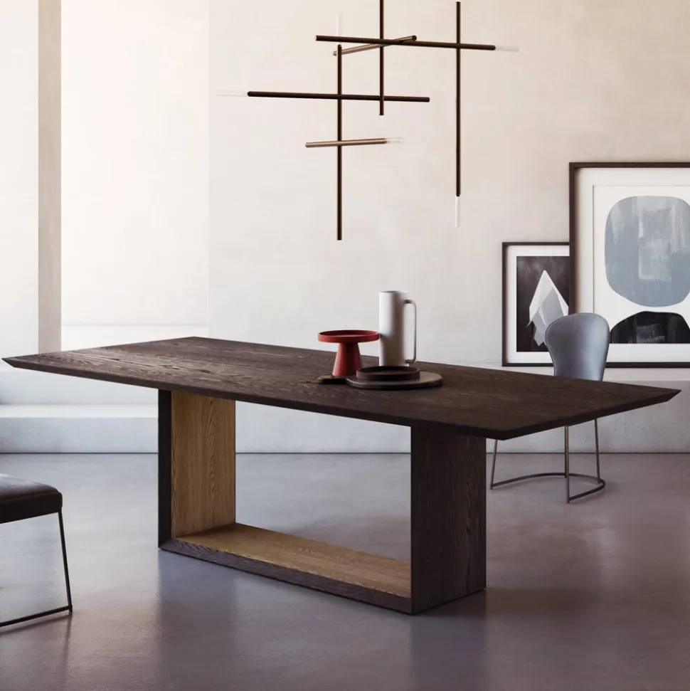Tavolo Fisso con Piano Bisellato e Basamento Bicolore Made in Italy - Jadis