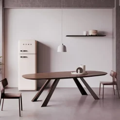 Tavolo Fisso con Piano Ellittico e Bordo Bisellato Made in Italy - Tirian