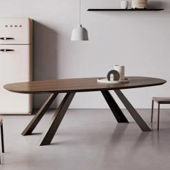 Tavolo Fisso con Piano Ellittico e Bordo Bisellato Made in Italy - Tirian