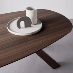Tavolo Fisso con Piano Ellittico e Bordo Bisellato Made in Italy - Tirian
