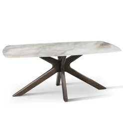 Tavolo Fisso con Piano in Ceramica e Base in Legno Massello di Noce - Arancio