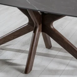 Tavolo Fisso con Piano in Ceramica e Base in Legno Massello di Noce - Arancio
