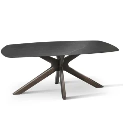 Tavolo Fisso con Piano in Ceramica e Base in Legno Massello di Noce - Arancio