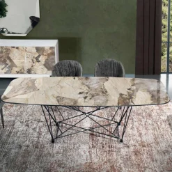 Tavolo Fisso con Piano in Ceramica a Botte e Base in Acciaio Made in Italy - Ezzellino