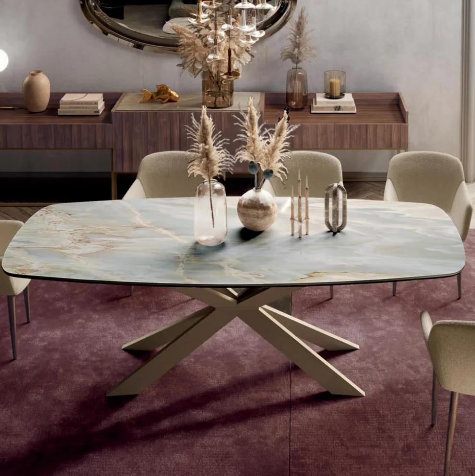 Tavolo Fisso con Piano in Ceramica Onice Argento Lucido Made in Italy - Grotta