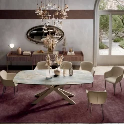 Tavolo Fisso con Piano in Ceramica Onice Argento Lucido Made in Italy - Grotta