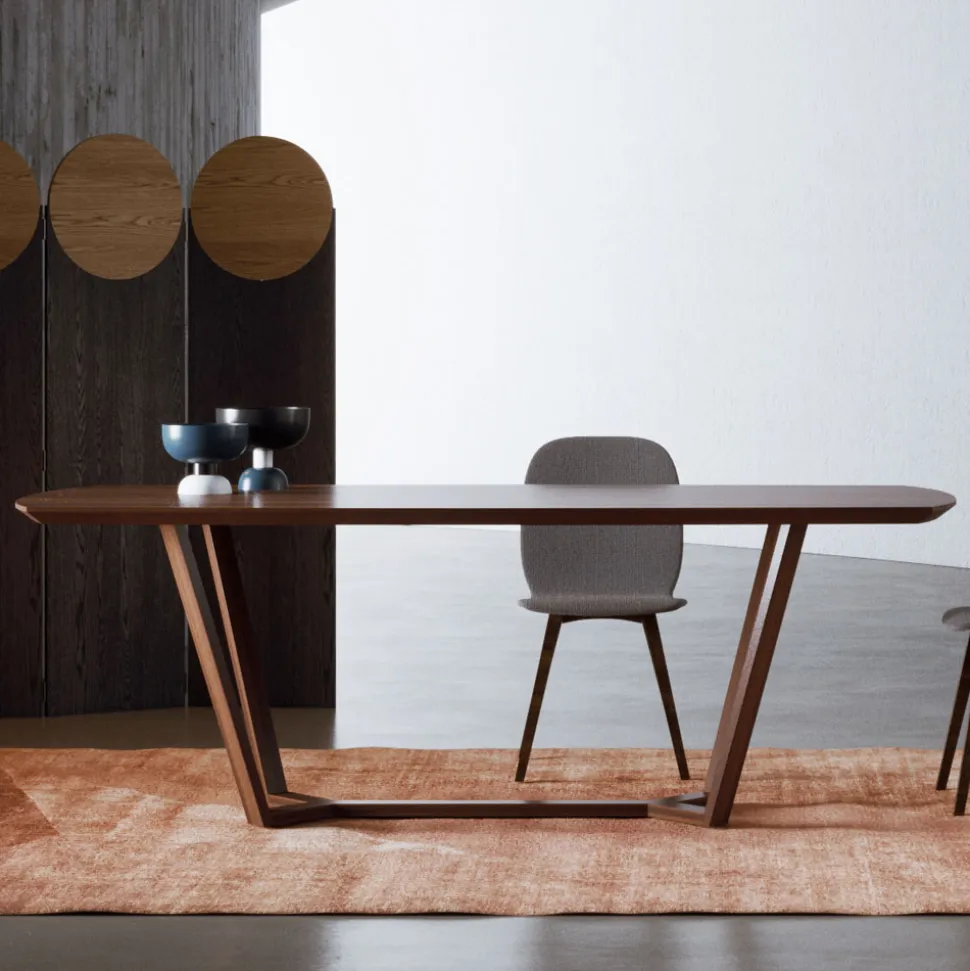 Tavolo Fisso con Piano Sagomato e Basamento in Legno Made in Italy - Digory