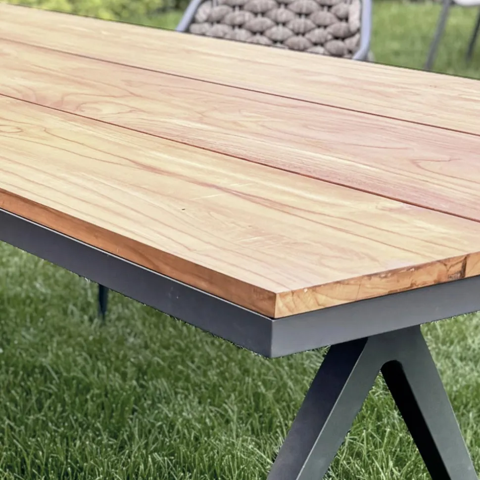 Tavolo Fisso da Esterno 220x100 cm in Alluminio e Teak Massello - Nara