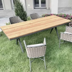 Tavolo Fisso da Esterno 220x100 cm in Alluminio e Teak Massello - Nara