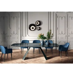 Tavolo Fisso da Pranzo con Piano a Botte in Ceramica Made in Italy - Occhiali