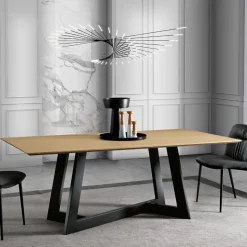 Tavolo Fisso da Pranzo con Piano in Legno Impiallacciato Made in Italy - Tecna