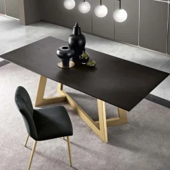 Tavolo Fisso da Pranzo con Piano in Legno Impiallacciato Made in Italy - Tecna