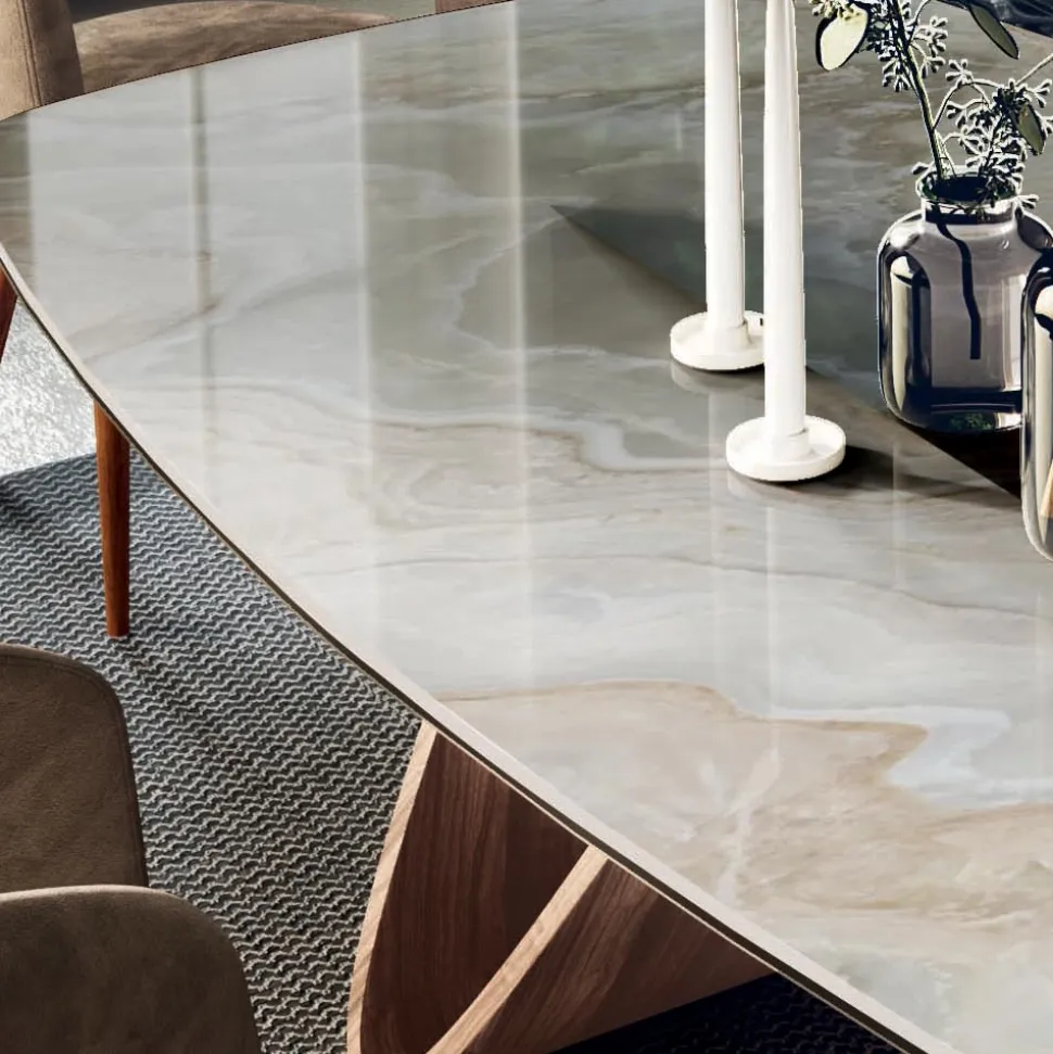 Tavolo Fisso da Soggiorno con Base in Legno Made in Italy - Equatore