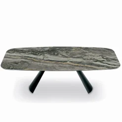 Tavolo Fisso in Ceramica e Base in Acciaio Verniciato Nero Made in Italy - Occhiali