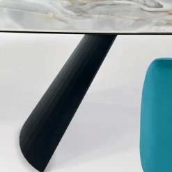 Tavolo Fisso in Ceramica e Base in Acciaio Verniciato Nero Made in Italy - Occhiali