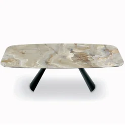 Tavolo Fisso in Ceramica e Base in Acciaio Verniciato Nero Made in Italy - Occhiali
