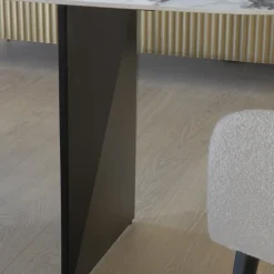 Tavolo Fisso in Metallo e Piano in Ceramica Arabesque Lucido - Eronte