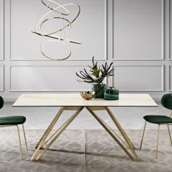 Tavolo Fisso in Vetroceramica Calacatta Oro e in Metallo Made in Italy - Meluso