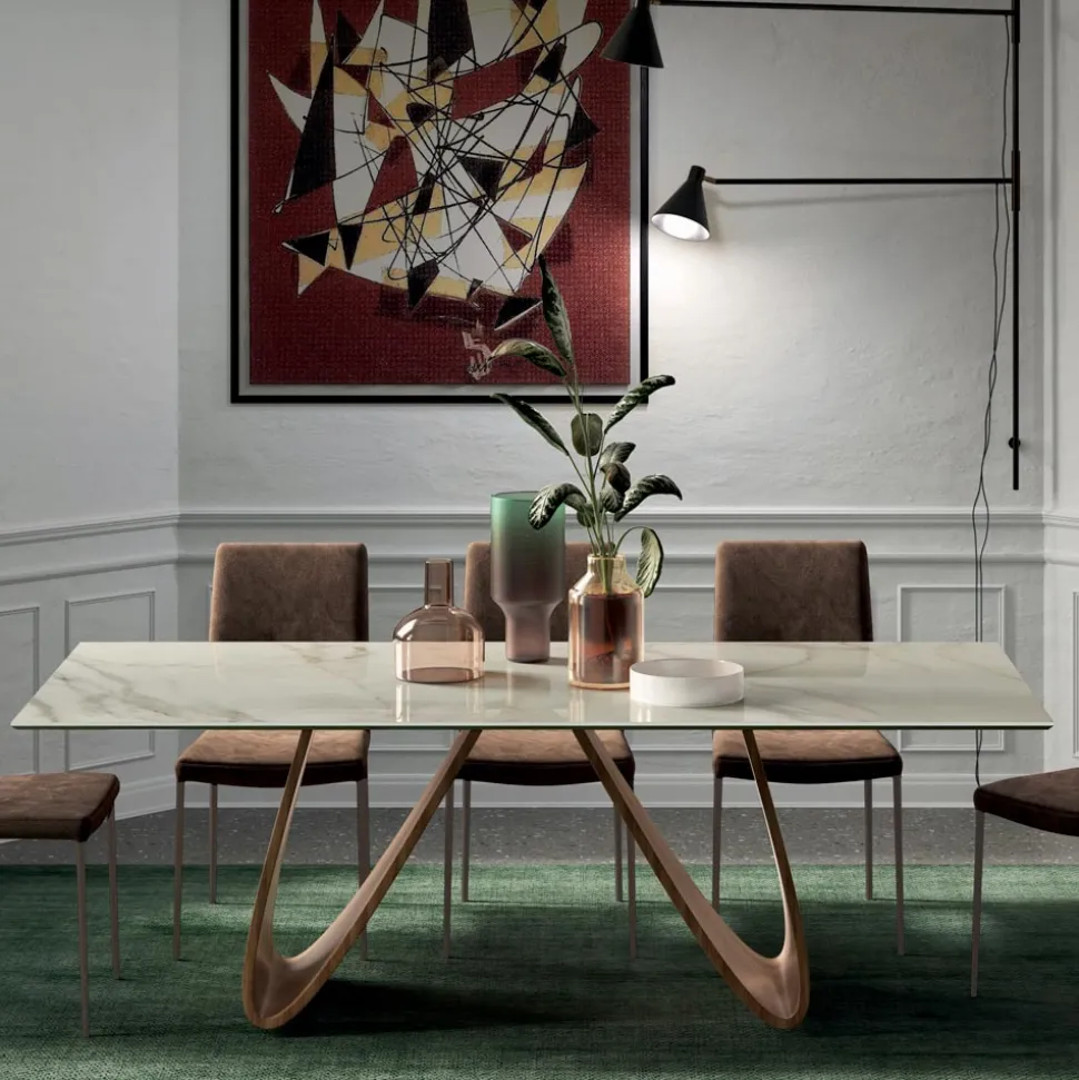 Tavolo Fisso Rettangolare con Base in Legno Made in Italy - Equatore