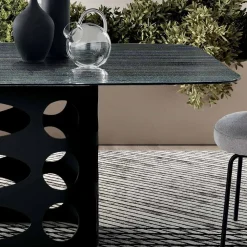 Tavolo Fisso 210x110 cm con Piano in Vetro Rigato Made in Italy - Tano