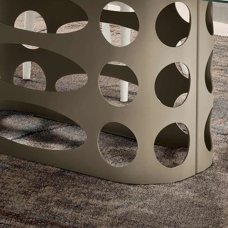 Tavolo Fisso 210x110 cm con Piano in Vetro Rigato Made in Italy - Tano