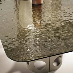 Tavolo Fisso 210x110 cm con Piano in Vetro Martellato Made in Italy - Tano