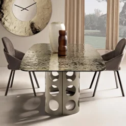 Tavolo Fisso 210x110 cm con Piano in Vetro Martellato Made in Italy - Tano