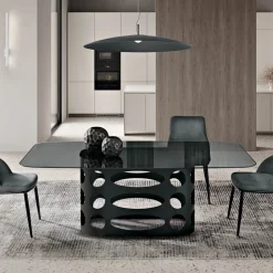 Tavolo Fisso 210x110 cm con Piano in Vetro Liscio Fumè Made in Italy - Tano