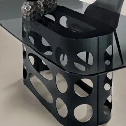 Tavolo Fisso 210x110 cm con Piano in Vetro Liscio Fumè Made in Italy - Tano