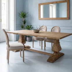Tavolo Fisso 240x100 cm in Legno di Pino Naturale Invecchiato - Africo