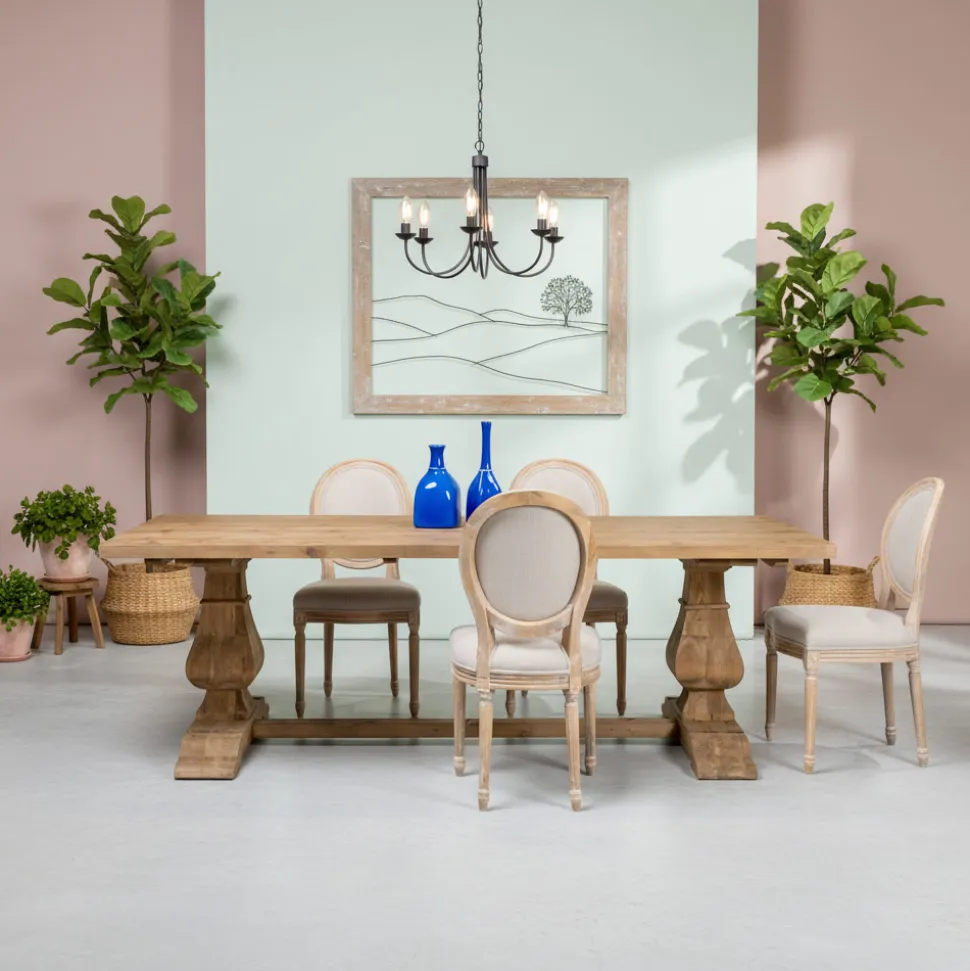Tavolo Fisso 240x100 cm in Legno di Pino Naturale Invecchiato - Africo