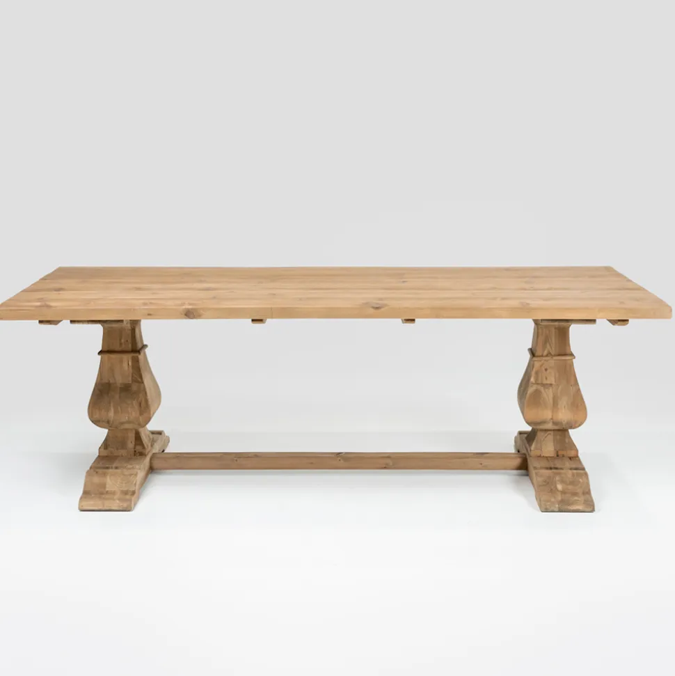 Tavolo Fisso 240x100 cm in Legno di Pino Naturale Invecchiato - Africo