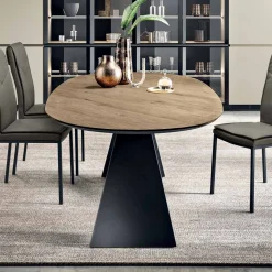 Tavolo Fisso 210x109 cm in Metallo e Rovere Impiallacciato Ovale - Marcello