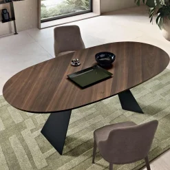 Tavolo Fisso 210x109 cm in Metallo e Rovere Impiallacciato Ovale - Marcello