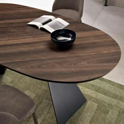 Tavolo Fisso 210x109 cm in Metallo e Rovere Impiallacciato Ovale - Marcello