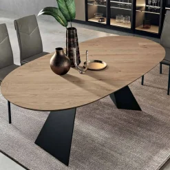 Tavolo Fisso 210x109 cm in Metallo e Rovere Impiallacciato Ovale - Marcello