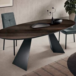 Tavolo Fisso 210x109 cm in Metallo e Rovere Impiallacciato Ovale - Marcello