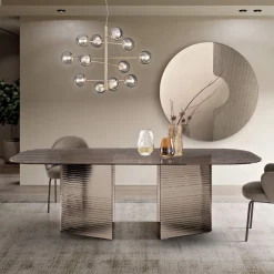 Tavolo Fisso 240x120 cm in Vetro Rigato Trasparente Made in Italy - Varo