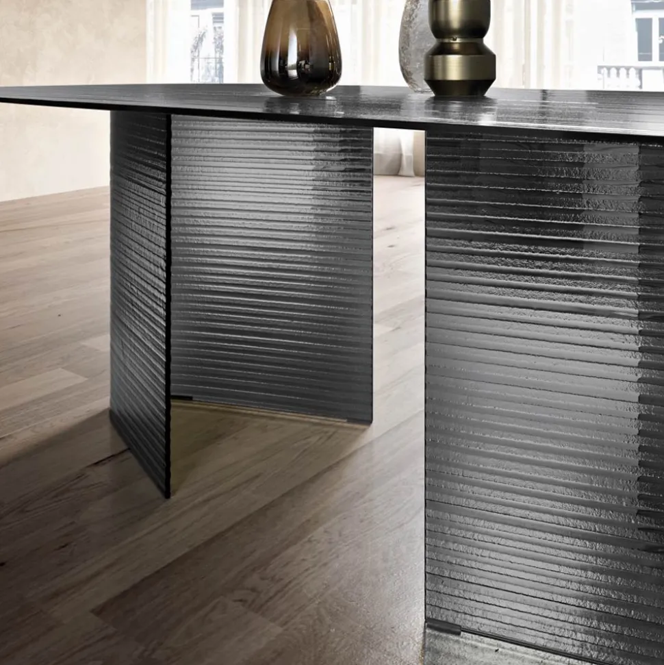 Tavolo Fisso 240x120 cm in Vetro Rigato Trasparente Made in Italy - Varo