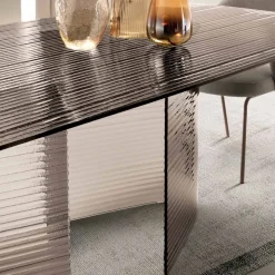 Tavolo Fisso 240x120 cm in Vetro Rigato Trasparente Made in Italy - Varo