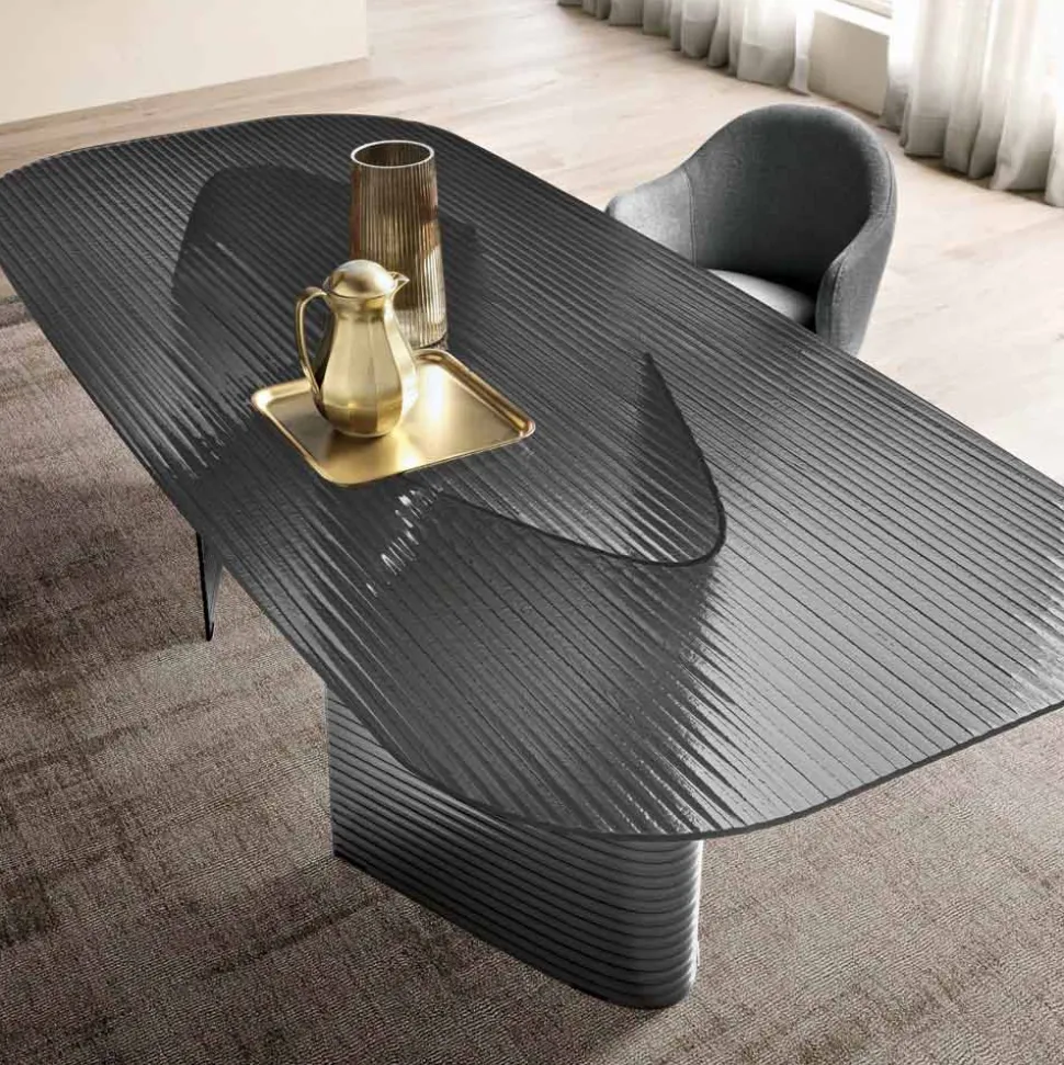 Tavolo Fisso 240x120 cm in Vetro Rigato Trasparente Made in Italy - Varo